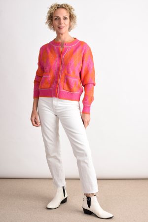 Fuschia & orange argyle cardigan by Karen Dean, Personal Stylist at Wink To The Wardrobe Boutique