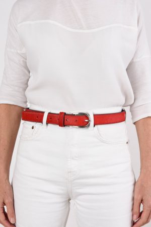 Red leather belt by Karen Dean, Personal Stylist at Wink To The Wardrobe Boutique