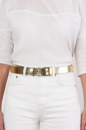 Metallic gold leather belt by Karen Dean, Personal Stylist at Wink To The Wardrobe Boutique